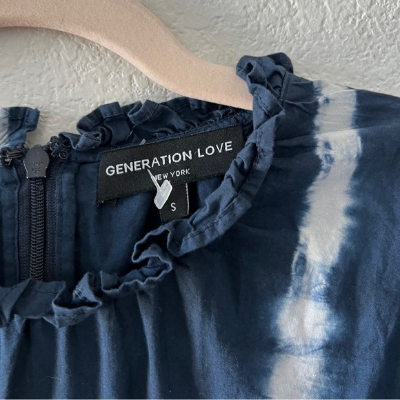 Generation Love Blue‎ Christie Tie Die Ruffle 100% Cotton Midi Dress Small - Picture 8 of 9